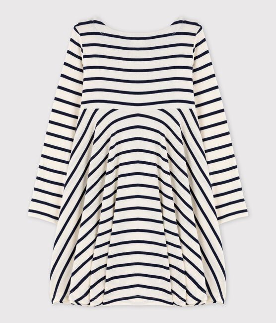 Langärmeliges Kinderkleid für Mädchen beige COQUILLE/blau SMOKING CN