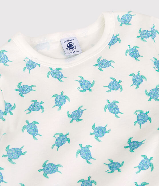 Kinder-Kurzpyjama aus Baumwolle weiss MARSHMALLOW/weiss MULTICO