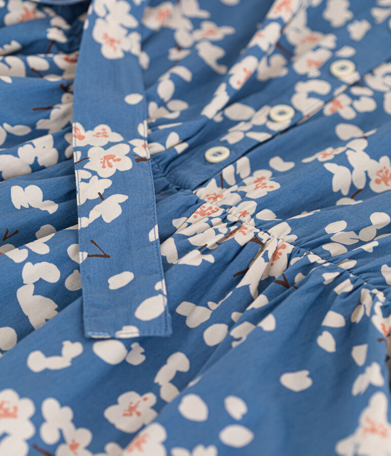 &Auml;rmelloses Kinder-Kleid aus Popeline mit Blumenmuster f&uuml;r M&auml;dchen blau/vielfarbig