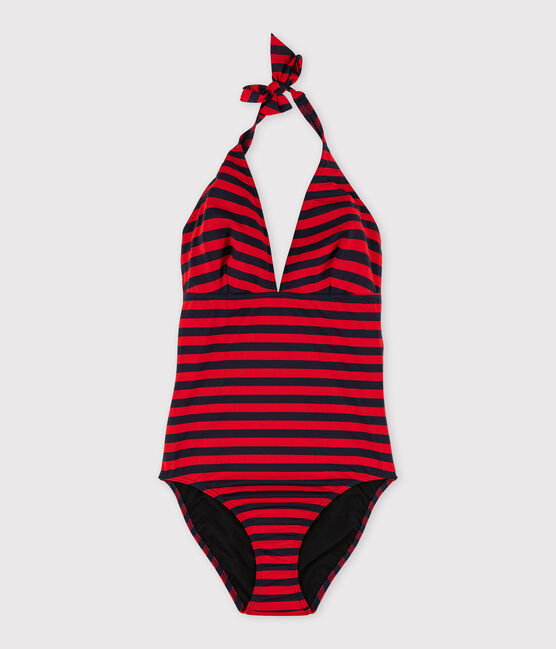 Damen-Badeanzug aus recyceltem Material blau SMOKING/rot TERKUIT
