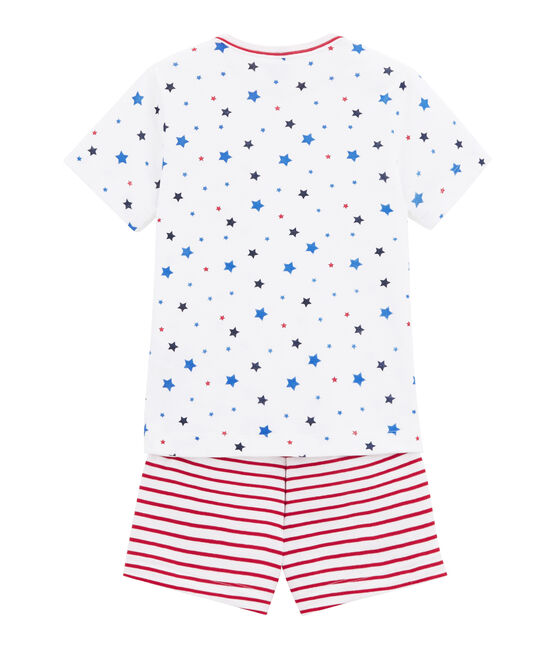 Bedruckter Jungen-Schlafanzug mit Streifen weiss MARSHMALLOW/weiss MULTICO