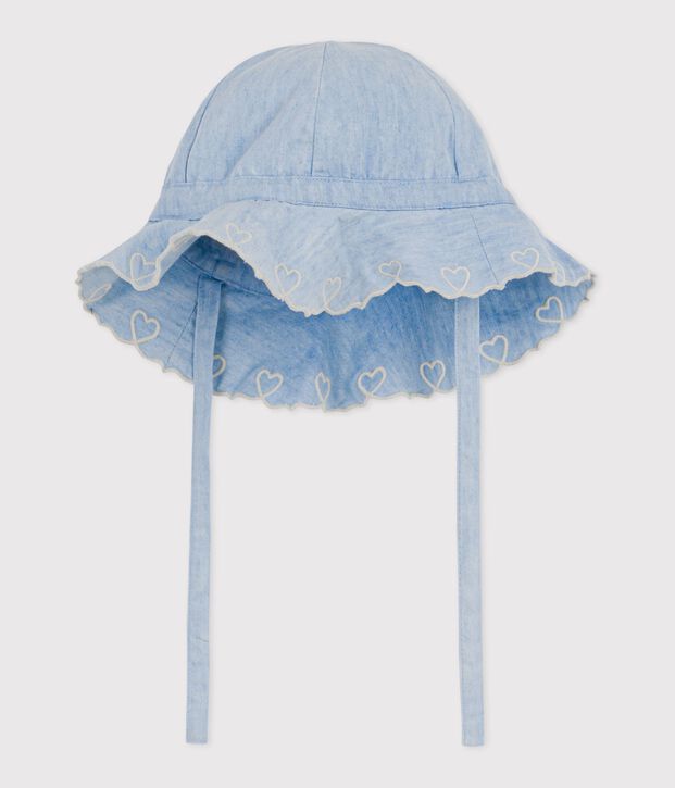 Breitkrempiger Baby-Sonnenhut aus Chambray f&uuml;r M&auml;dchen blau