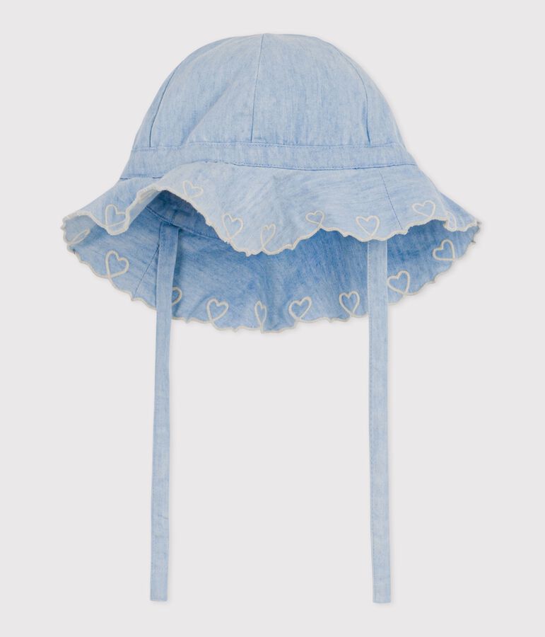 Breitkrempiger Baby-Sonnenhut aus Chambray f&uuml;r M&auml;dchen blau