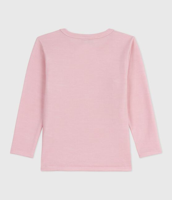 Langärmeliges Kinder T-Shirt aus einfarbiger Wolle und Baumwolle rosa JOLI