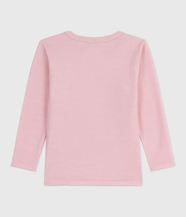 Lang&auml;rmeliges Kinder T-Shirt aus einfarbiger Wolle und Baumwolle rosa