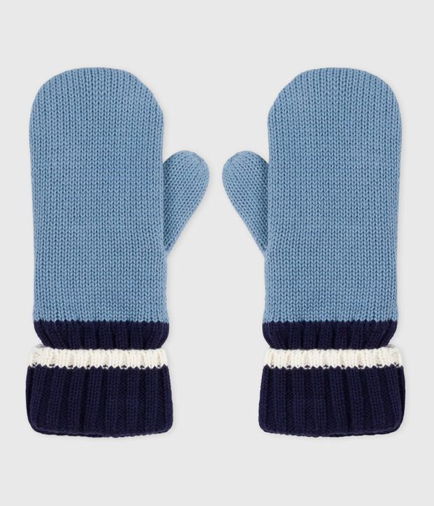 Kinder-F&auml;ustlinge aus Strick mit Fleece-Futter blau
