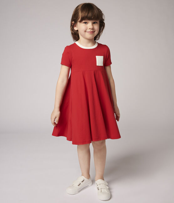 Kurzärmeliges Kinder-Kleid aus Jersey für Mädchen rot TERKUIT