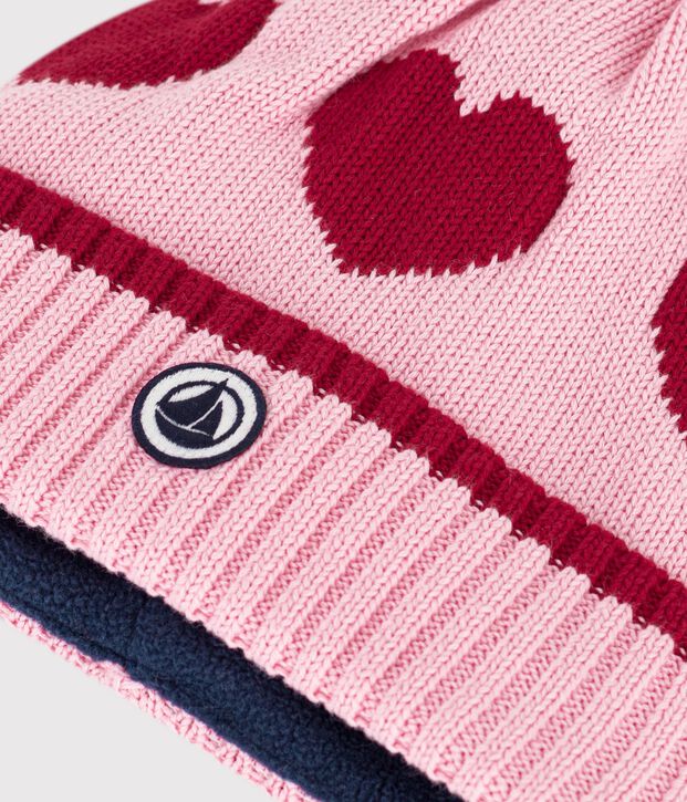 Kinder Jacquard-Strickm&uuml;tze mit Fleecefutter rosa/rot