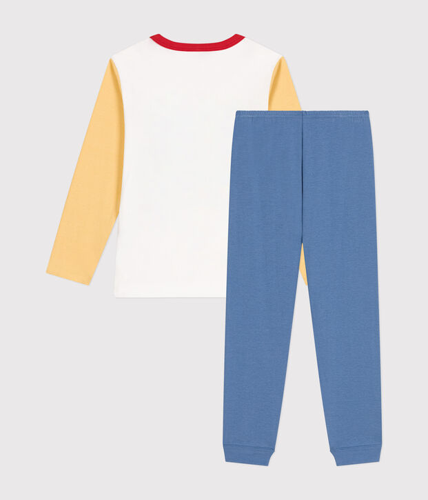 Kinder-Pyjama aus einfarbiger Baumwolle mit Weltraummotiv blau/vielfarbig