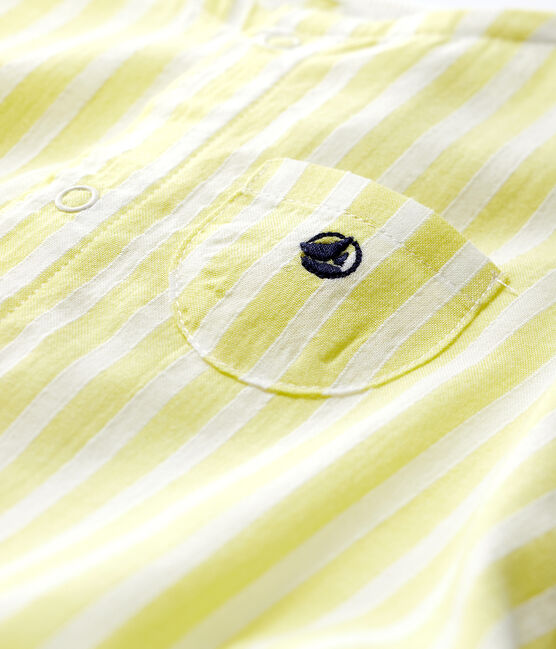 Baby-Einteiler aus Bio-Baumwoll-Popeline mit gelben Streifen gelb JAUNE/weiss MARSHMALLOW