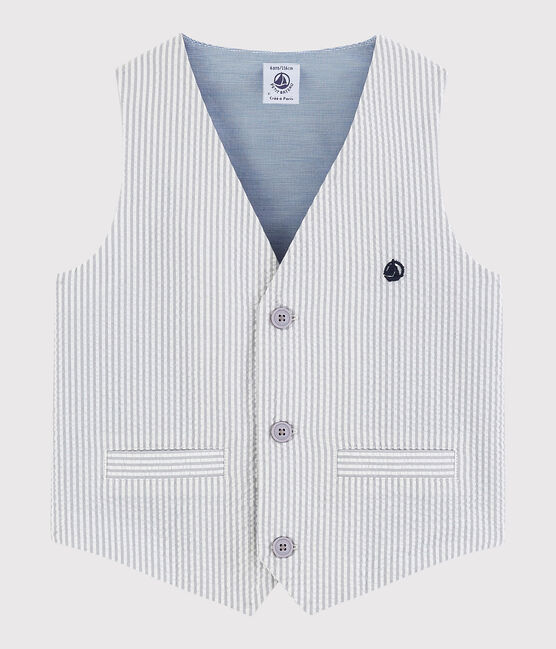 Ärmellose Kinder-Weste aus Seersucker für Jungen grau GRIS/weiss MARSHMALLOW