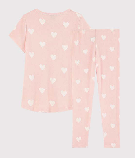 Kinderpyjama aus Bio-Baumwolle mit Herzmotiv für Mädchen rosa MINOIS/weiss ECUME