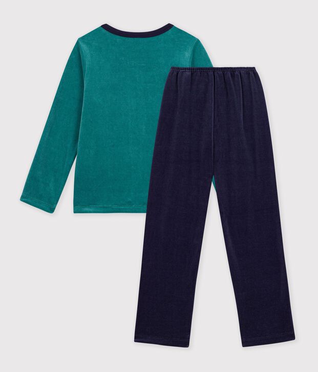 Kinder-Pyjama aus einfarbigem Nicki mit Drachenmotiv blau/NEW OLIVIER