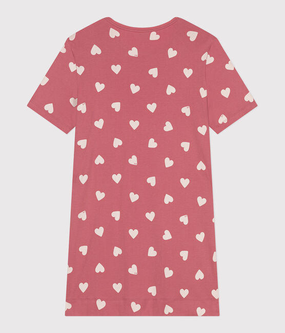 Kurzärmeliges Damen-Nachthemd aus Baumwolle mit Herzmotiv rosa ROSEWOOD/ MARSHMALLOW