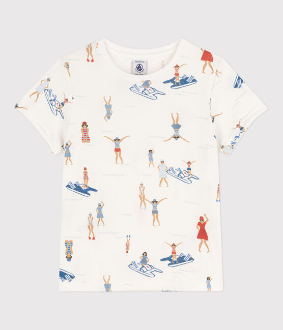 Kurzärmeliges bedrucktes Kinder-T-Shirt für Mädchen weiss MARSHMALLOW/weiss MULTICO