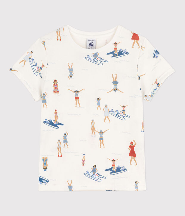 Kurz&auml;rmeliges bedrucktes Kinder-T-Shirt f&uuml;r M&auml;dchen weiss/vielfarbig