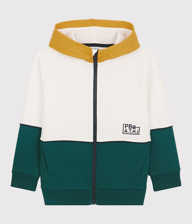 Kinder-Kapuzen-Sweatshirt aus Molton f&uuml;r Jungen weiss/gr&uuml;n