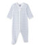 Bedruckter Baby-Mädchen-Strampler weiss ECUME/blau BLEU