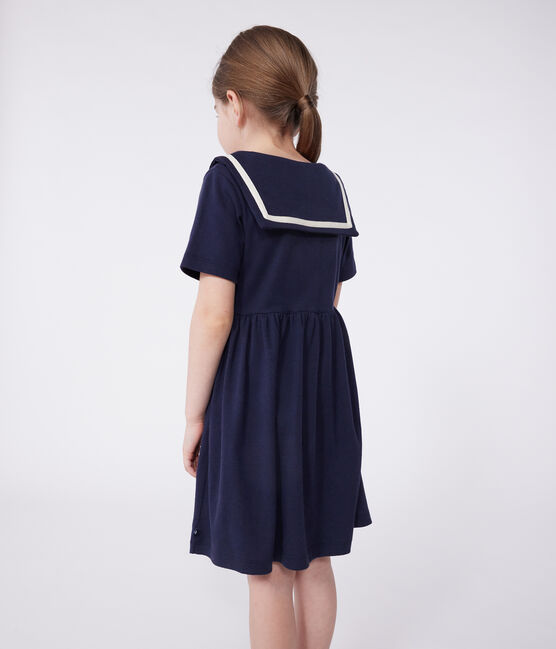 Kurzärmeliges Kinder-Kleid aus einfarbiger Baumwolle  blau SMOKING