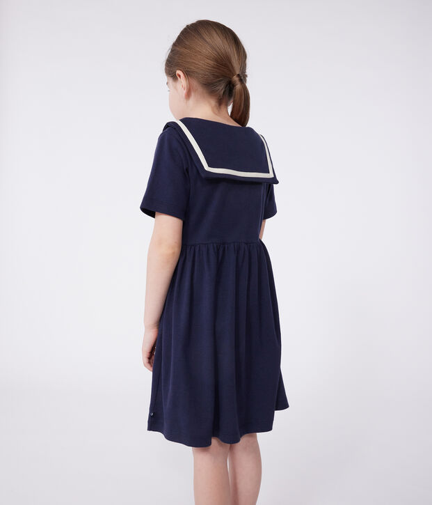 Kurz&auml;rmeliges Kinder-Kleid aus einfarbiger Baumwolle blau