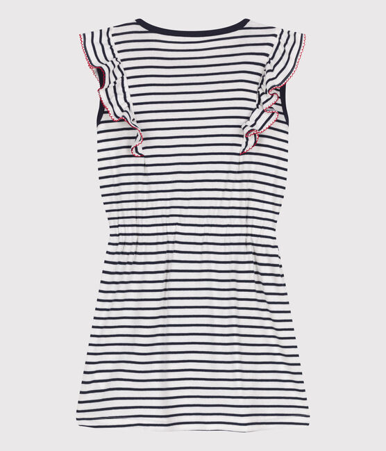Ärmelloses Kinder-Kleid aus Baumwolle mit Streifen weiss MARSHMALLOW/blau SMOKING