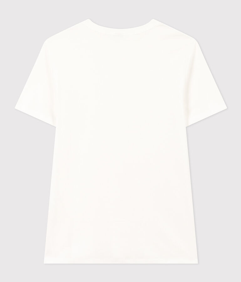 Kurz&auml;rmeliges Damen-T-Shirt L'ICONIQUE aus einfarbigem Rippstrick weiss ECUME