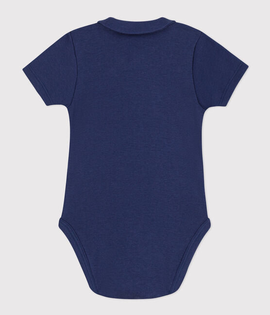 Kurzärmeliger Baby-Body aus Bio-Baumwolle mit Kragen blau CHALOUPE