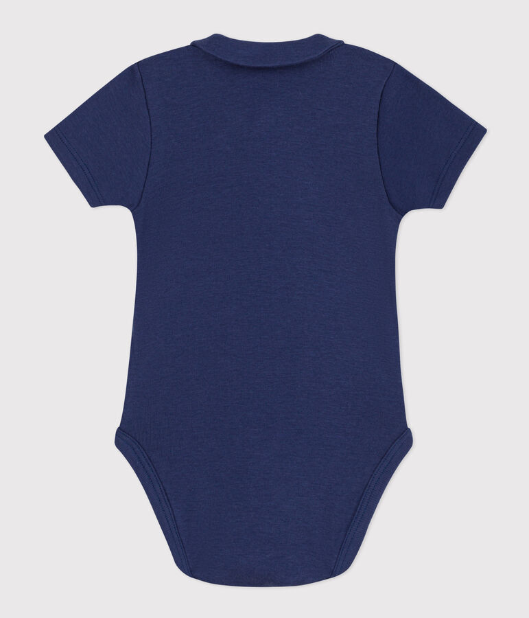 Kurz&auml;rmeliger Baby-Body aus Bio-Baumwolle mit Kragen blau