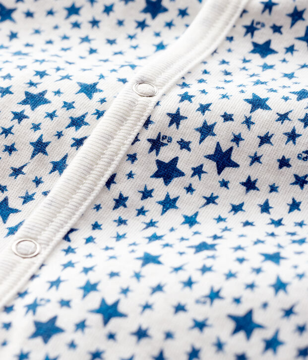 Baby-Strampler mit blauem Sternen-Druck aus Doppeljersey weiss/vielfarbig