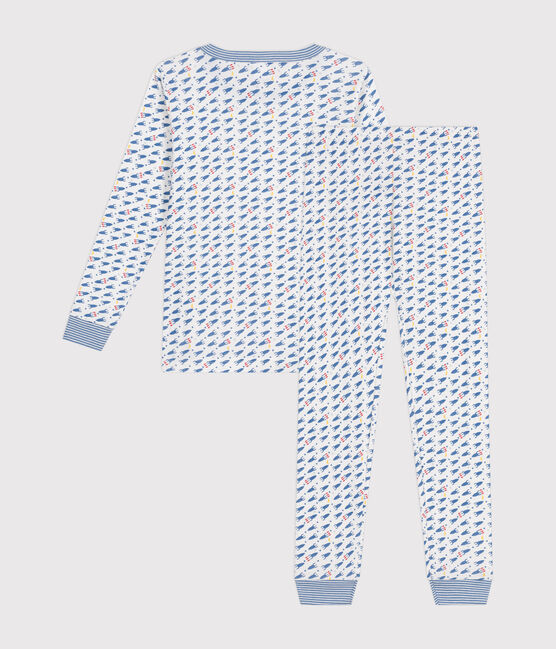 Eng anliegender Kinder-Pyjama aus Baumwolle mit Raketenmotiv weiss MARSHMALLOW/weiss MULTICO