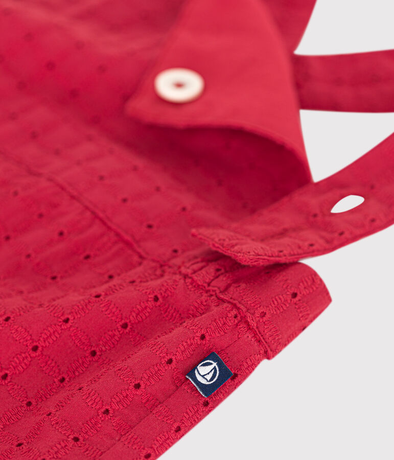 Kurzbeinige Baby-Latzhose aus Baumwolle mit Lochspitze rot