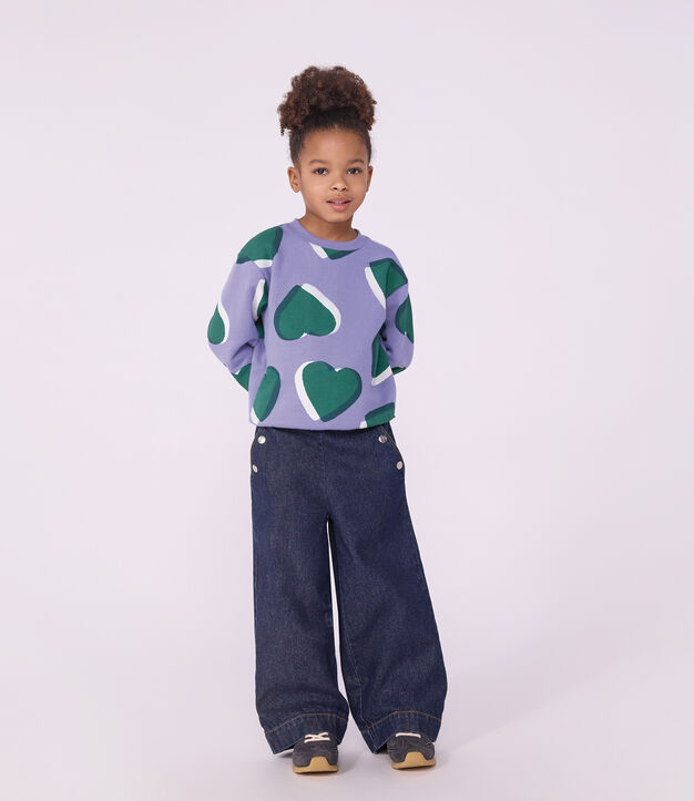 Kinder-Sweatshirt aus Baumwolle mit Herzmotiv violett/vielfarbig