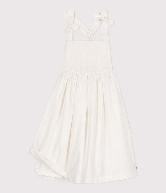 Langes Kinder-Trägerkleid aus einfarbiger Baumwolle weiss ECUME