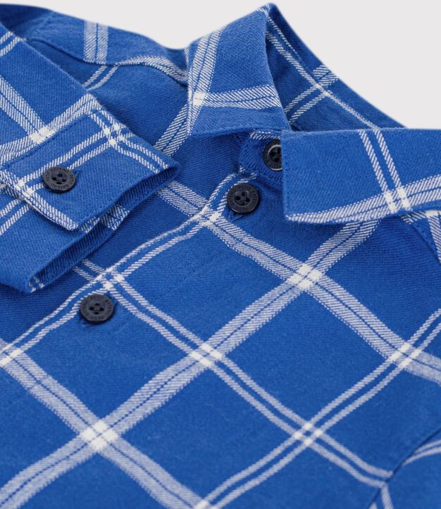 Baby-Hemd aus Flanell mit Karomuster blau/naturfarben