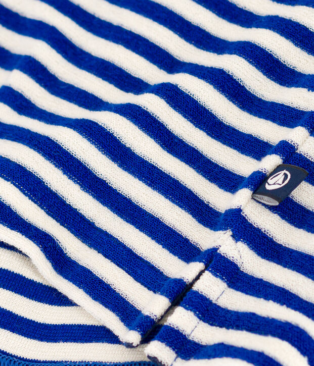 Damen-T-Shirt Le Boxy aus gestreiftem Baumwollfrottee blau/naturfarben