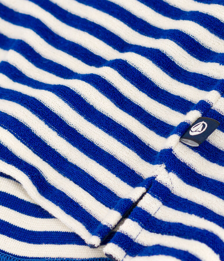 Damen-T-Shirt Le Boxy aus gestreiftem Baumwollfrottee blau/naturfarben