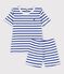 Kinder-Kurzpyjama aus Baumwolle mit Streifen für Jungen weiss MARSHMALLOW/blau SURF