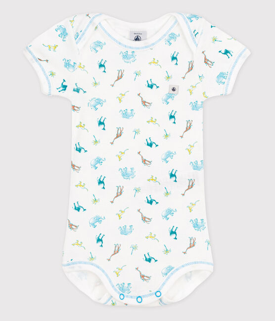 Kurzärmeliger Baby-Body weiss ECUME/blau AQUARIUS/ MULTICO