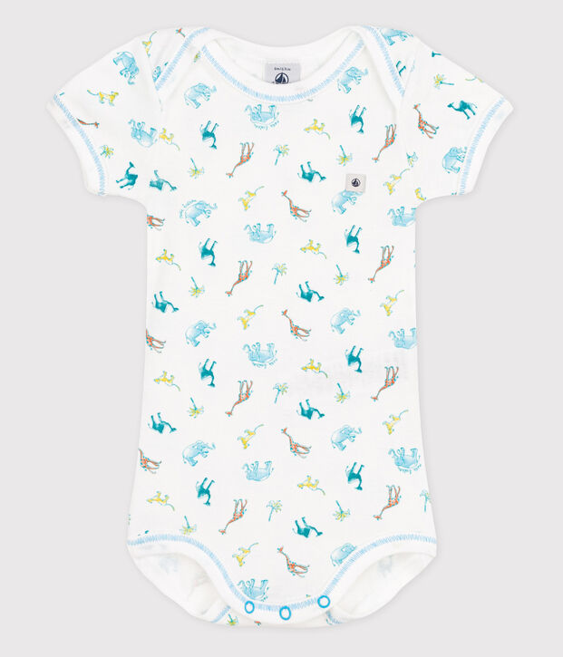 Kurz&auml;rmeliger Baby-Body weiss/blau/vielfarbig