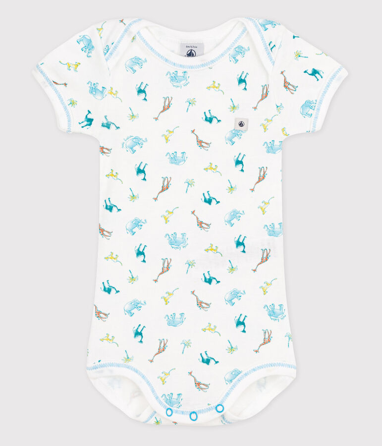 Kurz&auml;rmeliger Baby-Body weiss/blau/vielfarbig