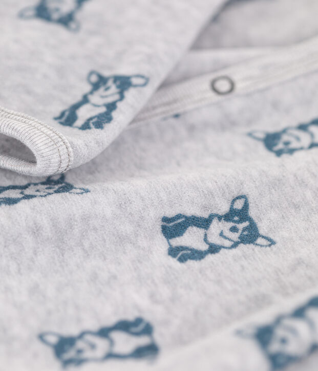 Baby-Strampler aus Nicki mit Hundemotiv grau/blau
