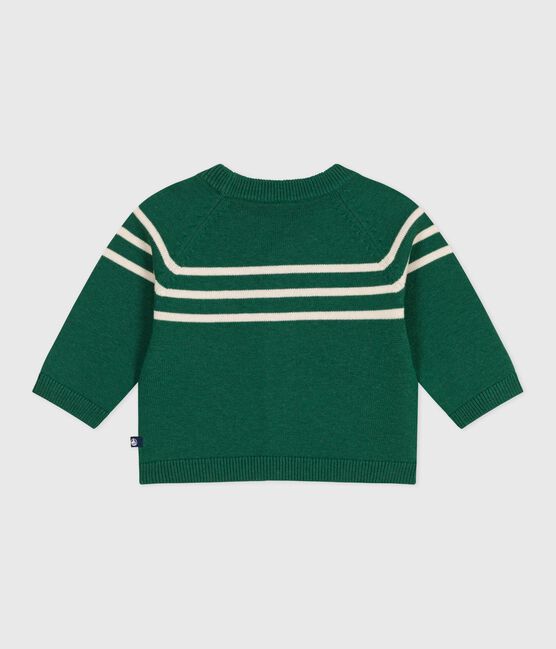Baby-Cardigan aus Woll- und Baumwollstrick mit Streifen grün WILLOW/ AVALANCHE