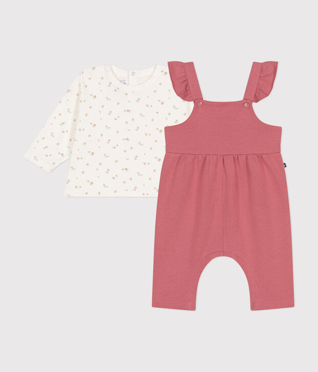 Baby-Set Latzhose aus Molton und T-Shirt aus Baumwolle rosa/vielfarbig