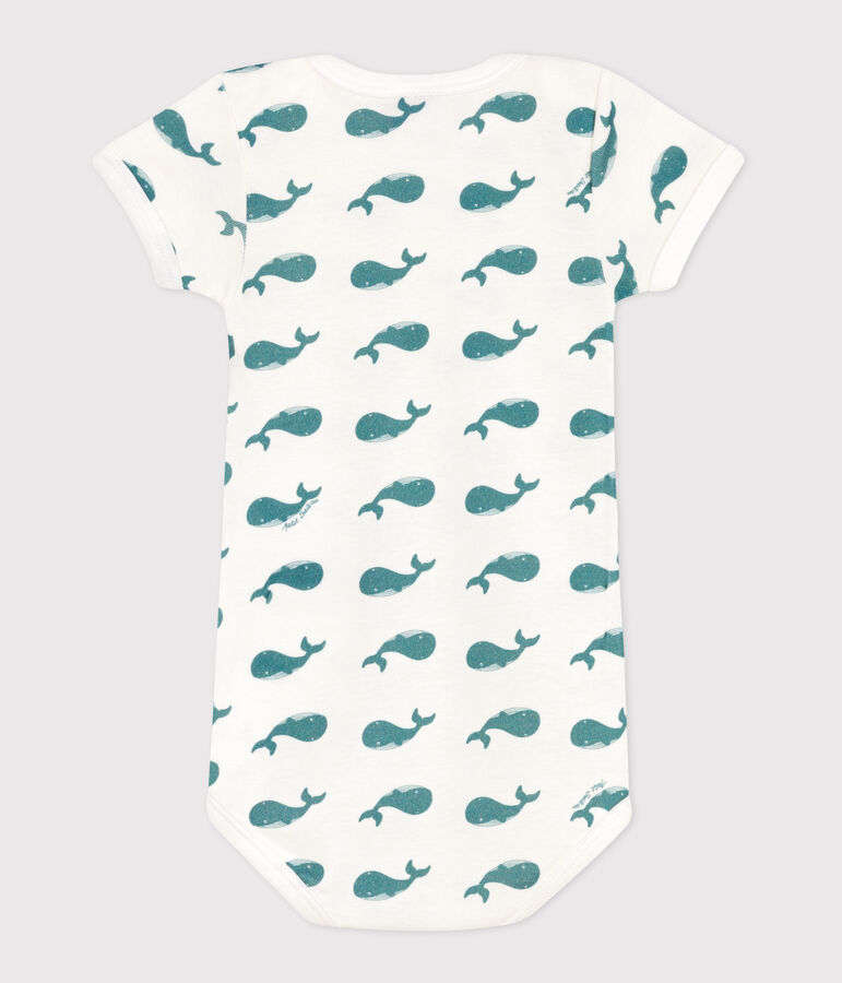 Kurz&auml;rmeliger Baby-Body aus Baumwolle mit Print weiss/gr&uuml;n