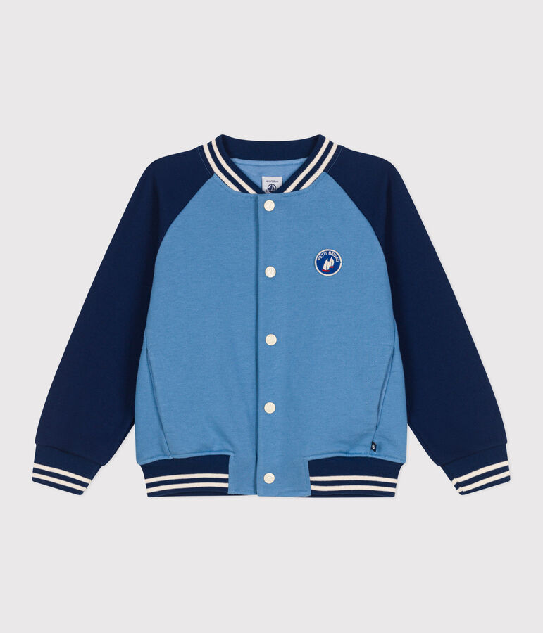 Kinder College-Jacke aus einfarbiger Baumwolle blau/blau