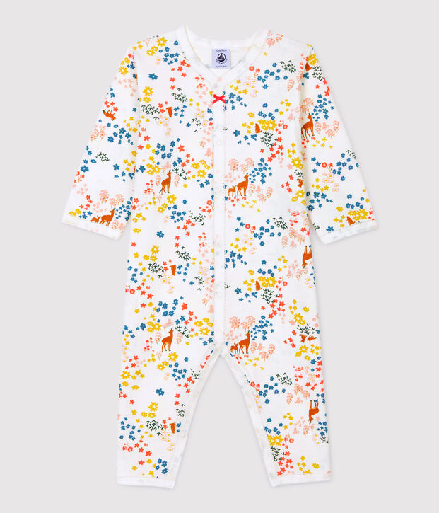 Baby-Strampler aus Bio-Baumwolle mit Blumenmuster weiss/vielfarbig