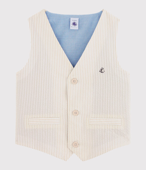&Auml;rmellose Strickjacke f&uuml;r Jungen beige/weiss