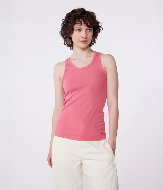 Damen-Tanktop L’Iconique aus einfarbiger Baumwolle rosa PEONIA