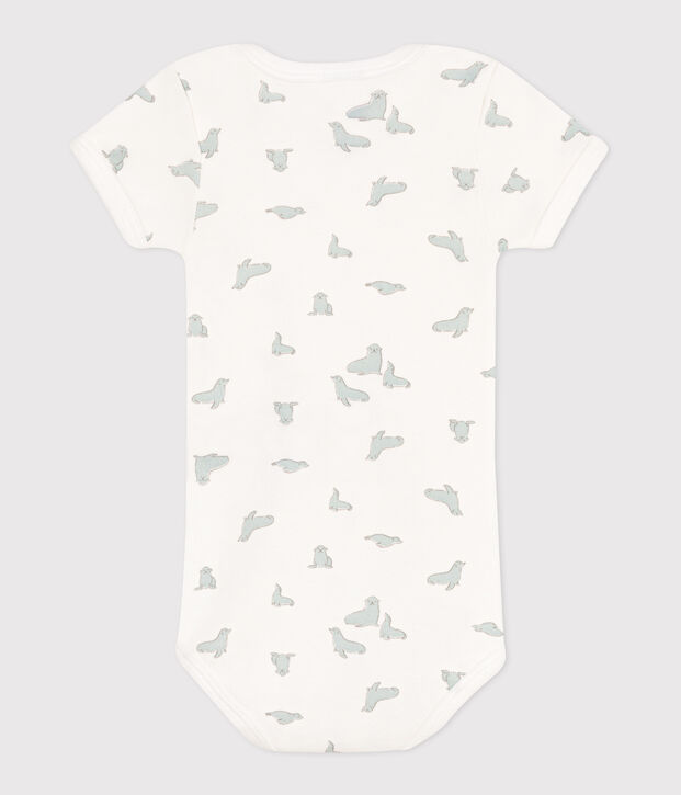 Kurz&auml;rmeliger Baby-Body aus Baumwolle mit Print weiss/gr&uuml;n