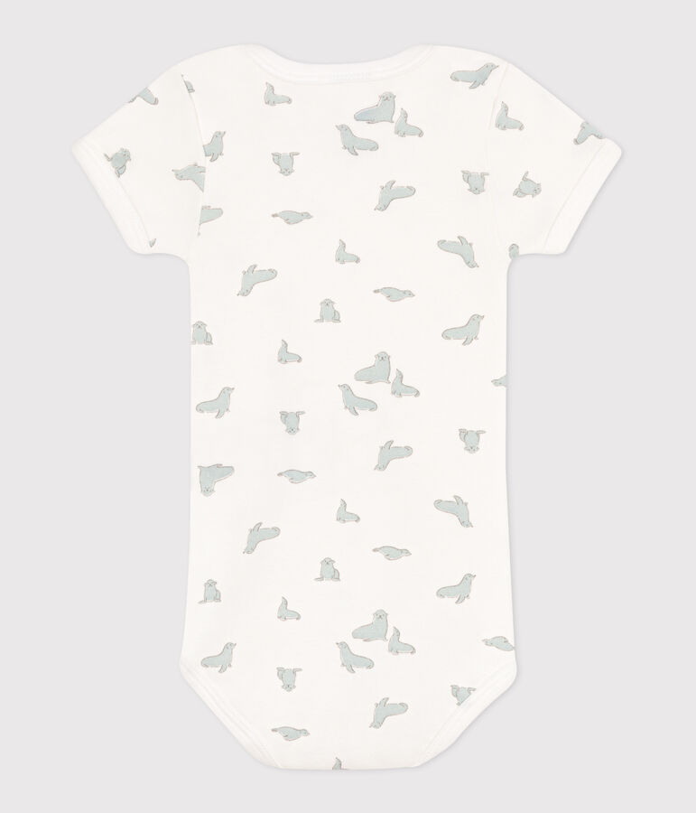 Kurz&auml;rmeliger Baby-Body aus Baumwolle mit Print weiss/gr&uuml;n